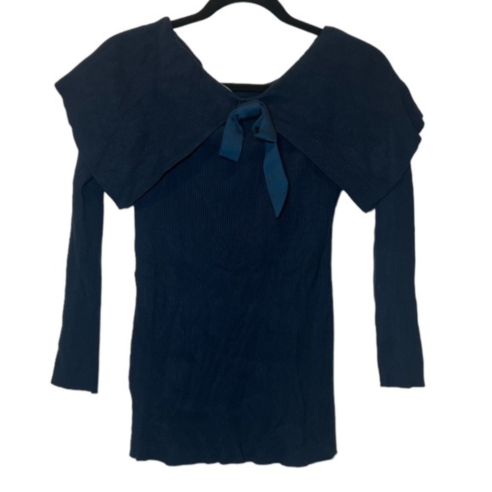 White House Black Market WHBM Long Sleeve Bow Back Off Shoulder River Teal Sz S‎